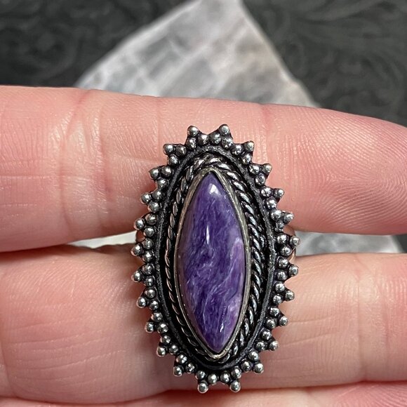 Charoite Antique Styled Ring Size 7 - Picture 9 of 9